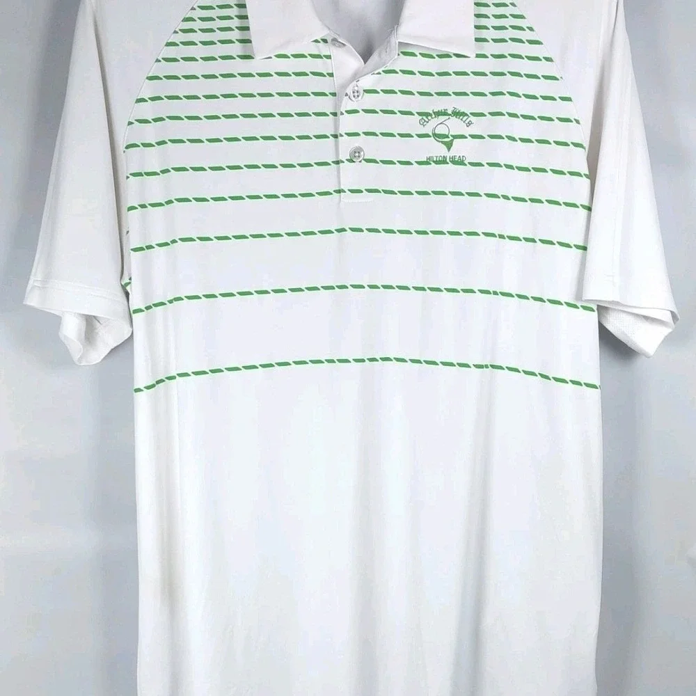 Adidas Clima Cool Golf Polo Shirt Mens L‎ White Green Arthur Hills Hilton Head